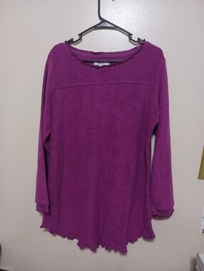 Romans Womens Magenta Long Sleeve Scalloped Hem Tunic Medium A-19